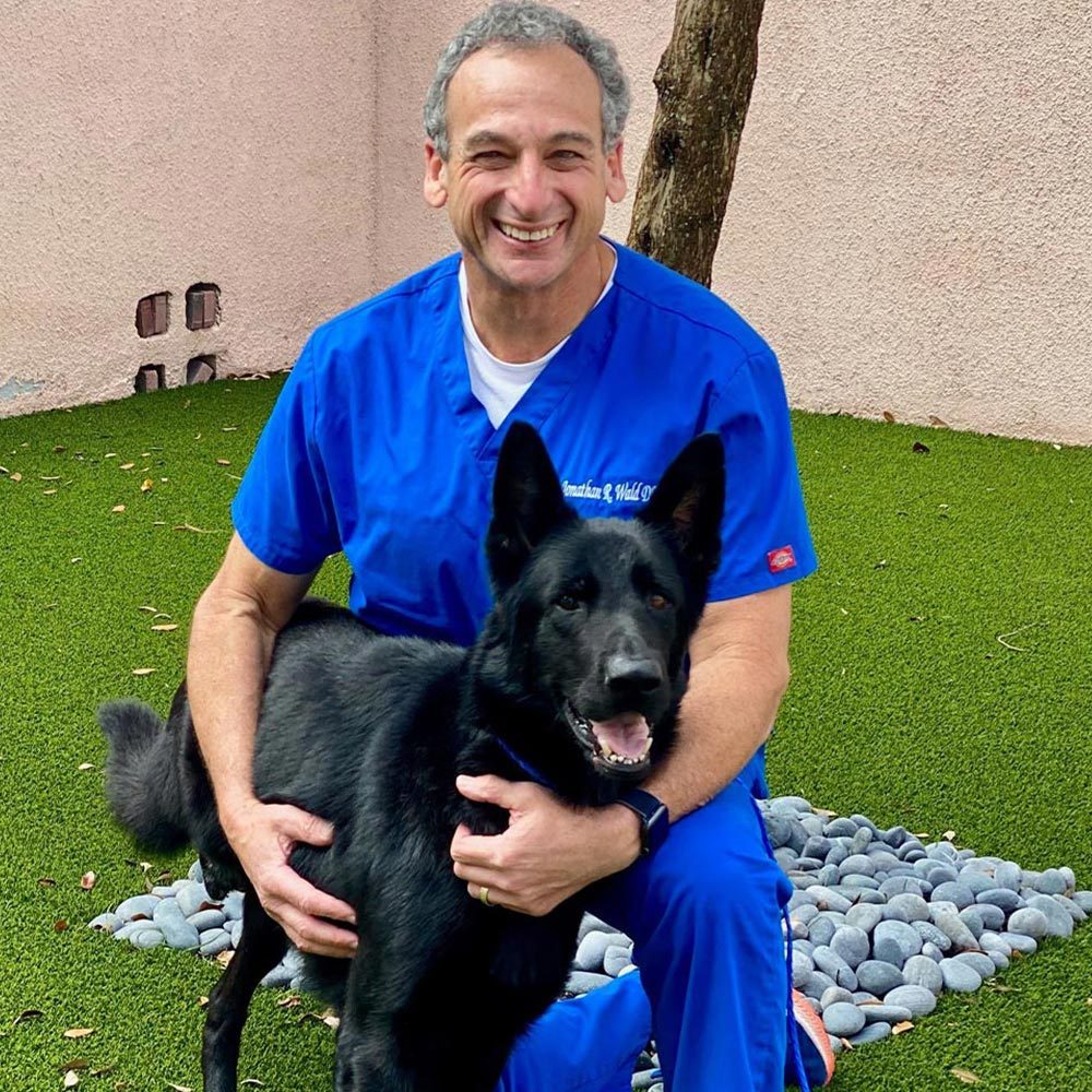 Dr Wald Smiling With Black Dog Outside